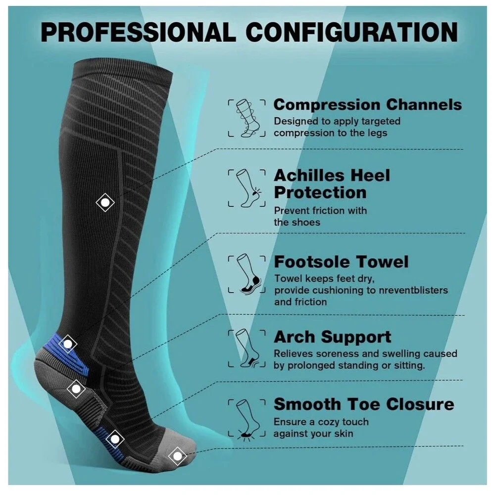 SONORAN 6 Pairs Compression XXL, (6 Pairs) Black With Egyptian Blue